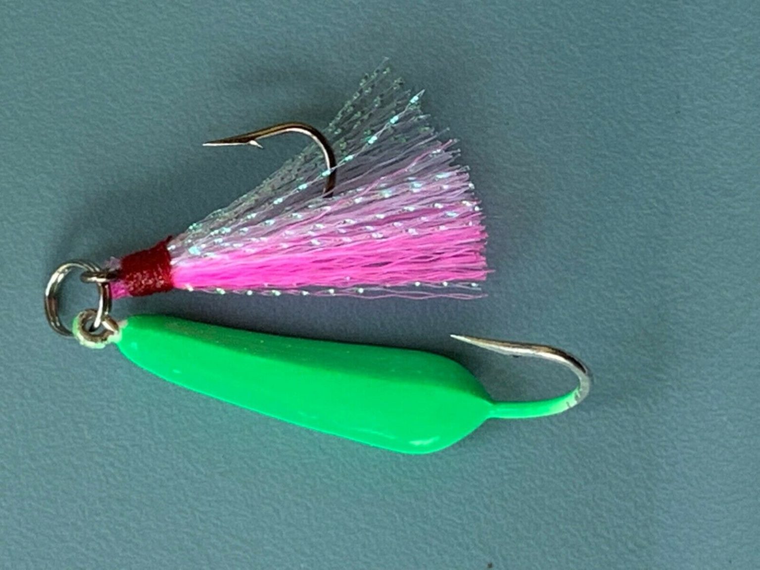 Ringed Pompano Jig Green w WhiteFuchsia Pink Teaser